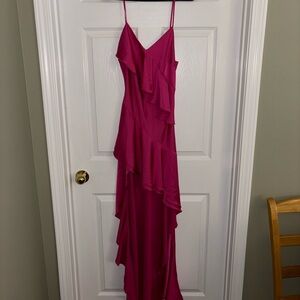Elegant Asymmetrical Pink Ruffle Dress